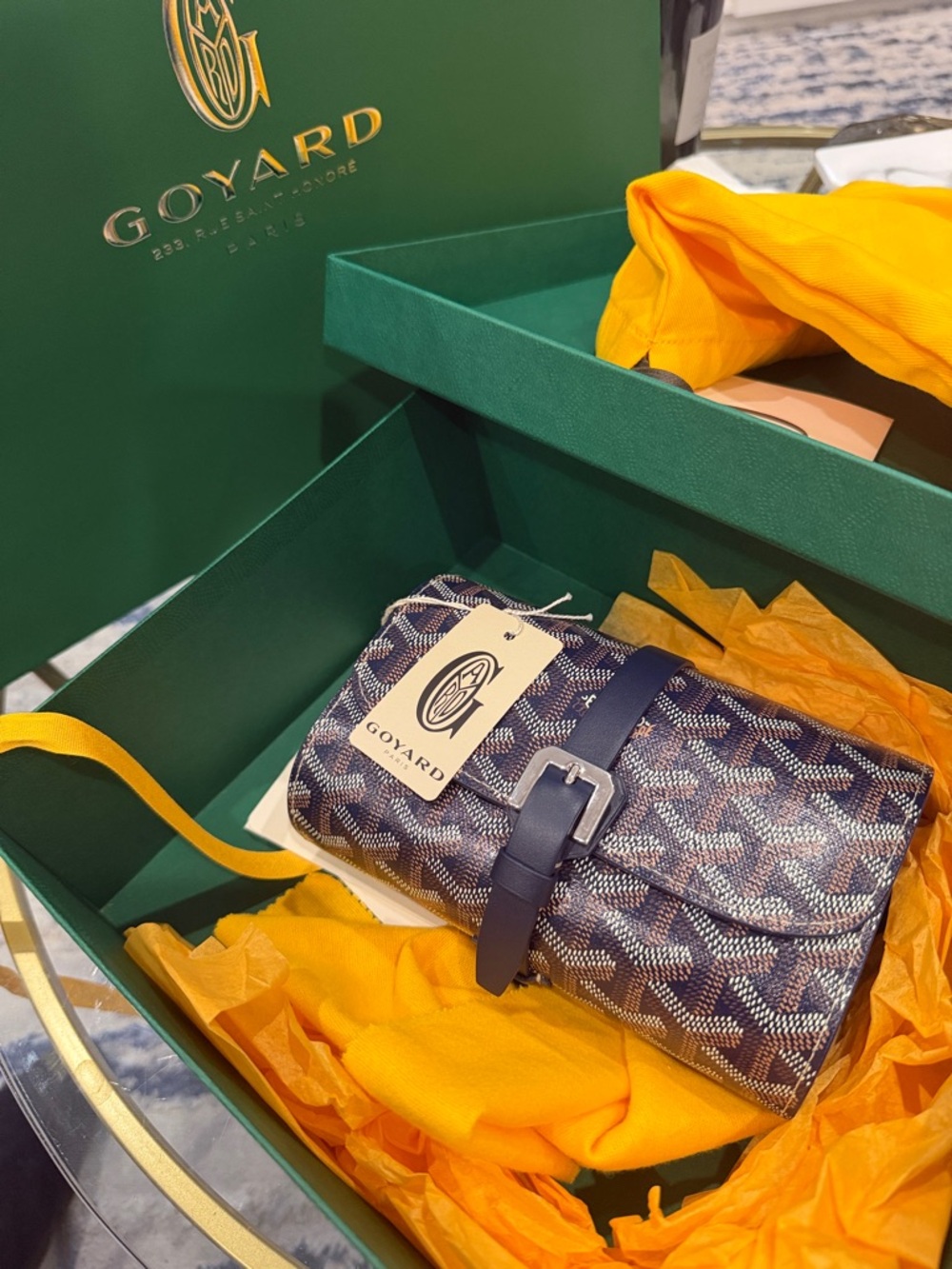 Goyard Navy and White Roll Organizer with Leather Strap